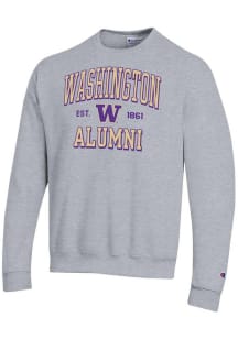 Mens Washington Huskies Grey Champion Est Alumni Powerblend Crew Sweatshirt