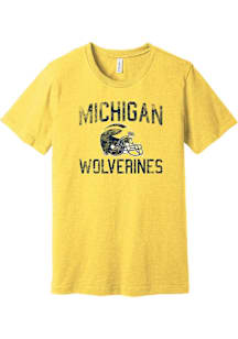 Michigan Wolverines Yellow Faded Football Helmet Short Sleeve T Shirt