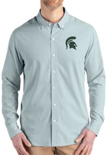 Mens Michigan State Spartans Green Cutter and Buck Epic Confidence Pinstripe Long Sleeve Dress Shi..