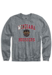 Indiana Hoosiers Mens Grey Windiana Hoosier the Bison Long Sleeve Crew Sweatshirt
