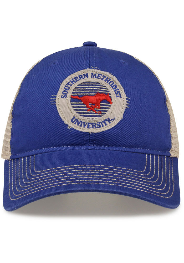 SMU Mustangs BLUE Circle Trucker Adjustable Hat 11480333