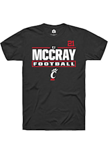 CJ McCray Cincinnati Bearcats Black Football NIL Stacked Box Short Sleeve Player T Shirt