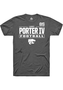 Larry  Porter IV Rally Mens Dark Grey K-State Wildcats NIL Stacked Box Player T Shirt