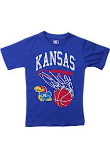 Wes and Willy Kansas Jayhawks Boys Blue Jayhawk Hoop Short Sleeve T-Shirt