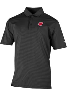Mens Wisconsin Badgers Black Columbia Heat Seal Double Hit Short Sleeve Polo Shirt