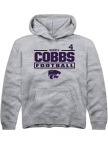 Daniel Cobbs Rally Youth Grey K-State Wildcats NIL Stacked Box Long Sleeve Player Hoodie