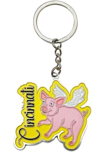 Cincinnati Silver Flying Pig Keychain - Yellow