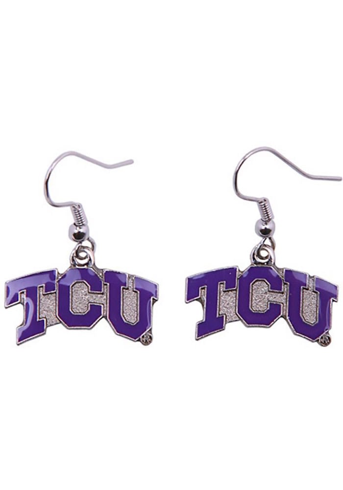 TCU Horned Frogs PURPLE Logo Dangle Womens Earrings 91360