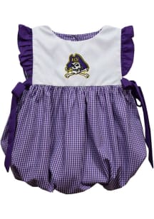 Vive La Fete East Carolina Pirates Baby Girls Purple Gingham Bubble Short Sleeve Dress