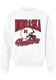 Mens Nebraska Cornhuskers White Summit Sportswear Football Helmet Script Crew Sweatshirt