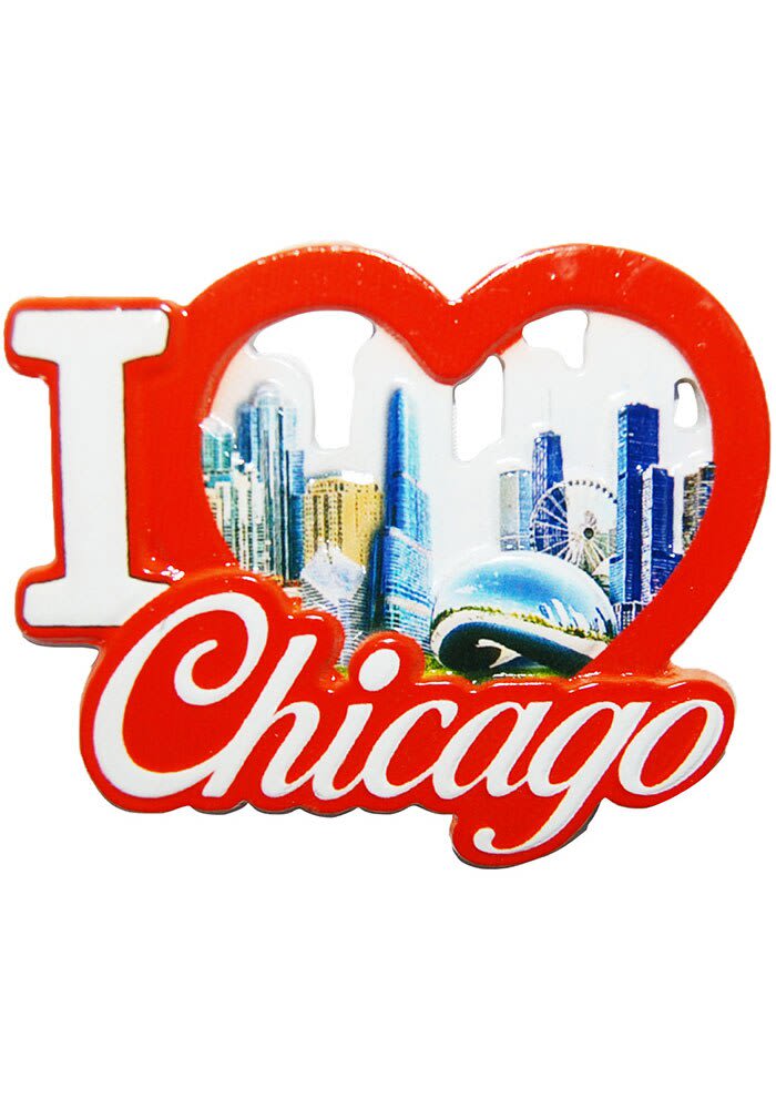 Chicago I Love City Skyline Magnet - Red