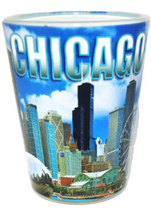 Chicago City Skyline Words Shot Glass