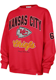 47 Kansas City Chiefs Womens Red Stoney Clover Glitter Oversized Crew Sweatshirt