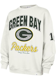 47 Green Bay Packers Womens White Stoney Clover Glitter Oversized Crew Sweatshirt