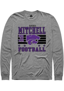 Dominic Mitchell Mens Grey K-State Wildcats NIL Striped Long Sleeve Player T Shirt