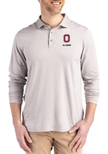 Mens Ohio State Buckeyes Grey Cutter and Buck Alumni Coastline Long Sleeve Polo Shirt