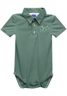 Vive La Fete South Florida Bulls Baby Green Pencil Stripe Short Sleeve One Piece Polo