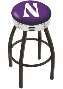 Black Northwestern Wildcats 3 Ring Chrome Seat Pub Stool
