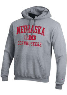 Mens Nebraska Cornhuskers Grey Champion Big Ten Powerblend Hooded Sweatshirt
