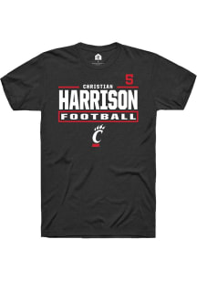 Christian Harrison Rally Mens Black Cincinnati Bearcats NIL Stacked Box Player T Shirt