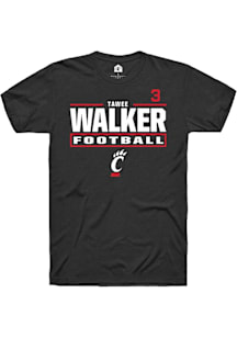 Tawee Walker Cincinnati Bearcats Black Football NIL Stacked Box Short Sleeve Player T Shirt