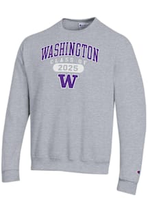 Champion Washington Huskies Mens Grey Class of 2025 Powerblend Long Sleeve Crew Sweatshirt