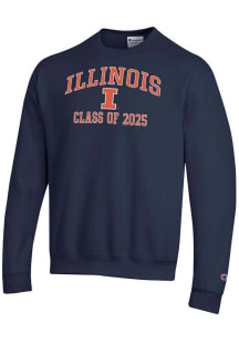 Mens Illinois Fighting Illini Navy Blue Champion Class of 2025 Text Powerblend Crew Sweatshirt