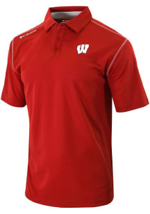 Mens Wisconsin Badgers Red Columbia Heat Seal Omni Wick Shotgun Short Sleeve Polo Shirt