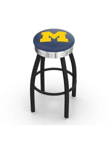 Black Michigan Wolverines 3 Ring Chrome Seat Pub Stool