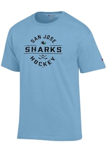 Champion San Jose Sharks Light Blue Round Font Graphic Jersey Short Sleeve T Shirt
