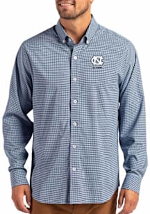 Cutter and Buck North Carolina Tar Heels Mens Light Blue Alumni Gingham LS Woven Long Sleeve Dress..