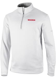 Columbia Wisconsin Badgers Mens White Heat Seal Omni Wick Wickhams Hills Long Sleeve Qtr Zip Pullo..