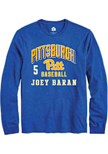 Joey Baran Mens Blue Pitt Panthers NIL Arch Logo Long Sleeve Player T Shirt