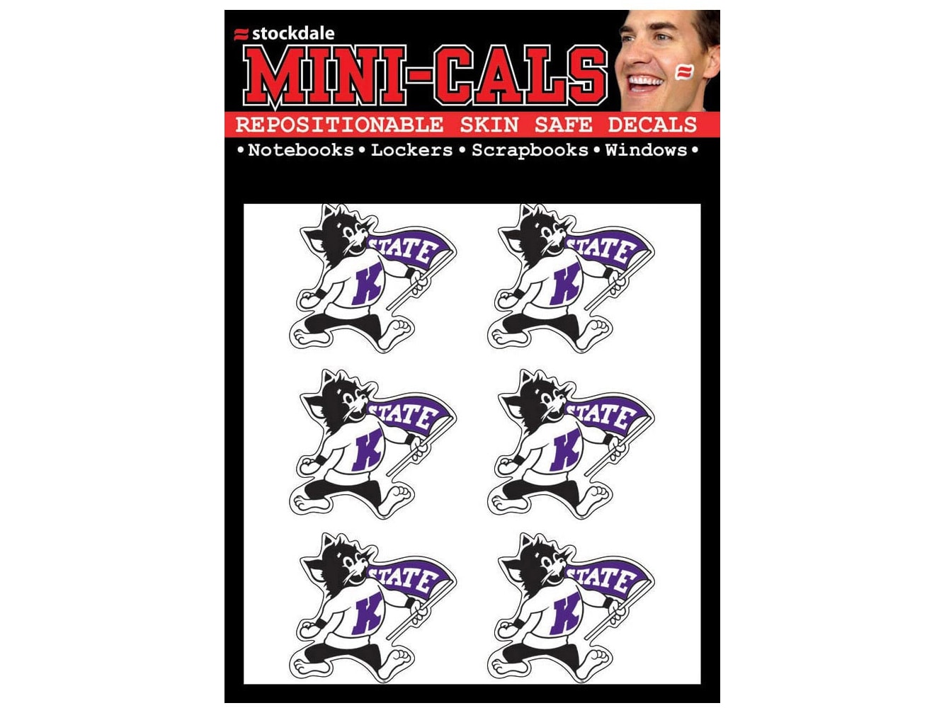 NCAA Kansas State Wildcats Face Tattoos - 6-Pack Team Color Decals, Waterless & Skin-Safe, Officially Licensed