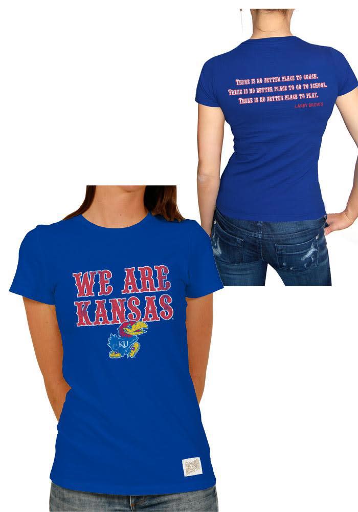 Original Retro Brand Kansas Jayhawks Juniors Blue Vintage Short Sleeve Crew T-Shirt