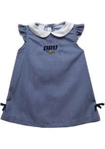 Vive La Fete Oral Roberts Golden Eagles Toddler Girls Navy Blue Gingham Short Sleeve Dress