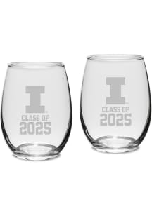 White Illinois Fighting Illini Class of 2025 Set of 2 Stemless Wine Glass