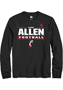 Cyrus Allen Cincinnati Bearcats Black Football NIL Stacked Box Long Sleeve Player T Shirt