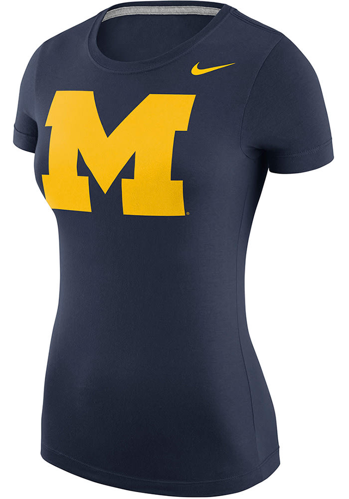 Nike Michigan Wolverines Womens Navy Blue Logo Scoop Neck Short Sleeve T-Shirt