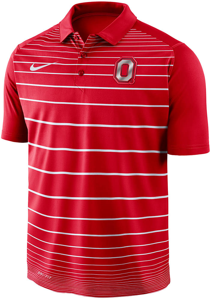 Nike Ohio State Buckeyes Mens Red College Stripe Short Sleeve Polo