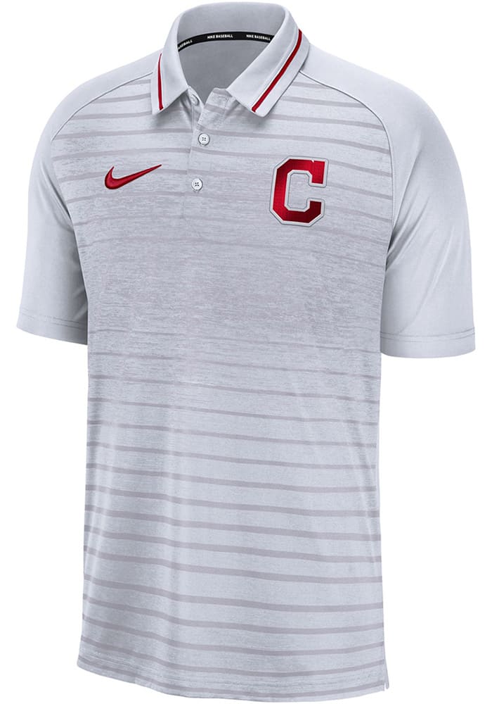 Nike Cleveland Indians Mens White GM Stripe Short Sleeve Polo