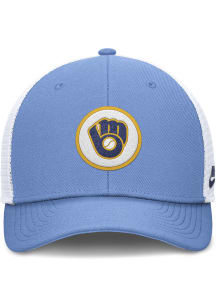 Nike Milwaukee Brewers Retro Dri-Fit Patch 2T Rise Trucker Adjustable Hat - Light Blue