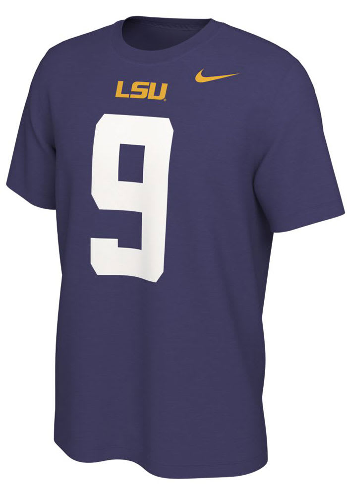 Joe Burrow LSU Tigers Purple Name and Number Short Sleeve Player T Shirt