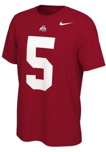 Garrett Wilson Ohio State Buckeyes Red Name and Number Short Sleeve Player T Shirt
