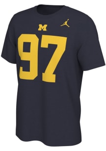 Aidan Hutchinson Michigan Wolverines Navy Blue Name and Number Short Sleeve Player T Shirt