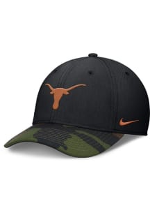 Nike Texas Longhorns Mens Black 2024 Rise Military Swooshflex Flex Hat
