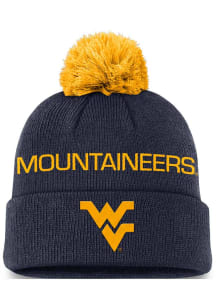Nike West Virginia Mountaineers Navy Blue Primetime Peak Cuff Pom Mens Knit Hat
