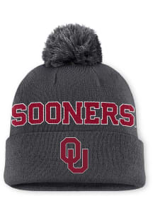 Nike Oklahoma Sooners Charcoal JORDAN BRAND PEAK OFF-FIELD CUFFED POM BEANIE CAP Mens Knit Hat