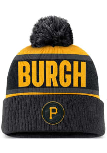 Nike Pittsburgh Pirates Black City Connect Crown Stripe Peak Cuff Pom Mens Knit Hat