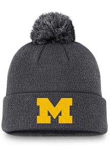Nike Michigan Wolverines Charcoal Peak Pom Beanie Mens Knit Hat